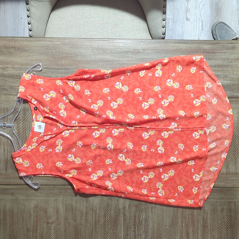 Cabi Sleeveless Blouse, Orange with flowers, Size Small